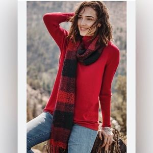 J. Jill Red and Black Plaid Oversized Scarf Wrap checkered/Gingham